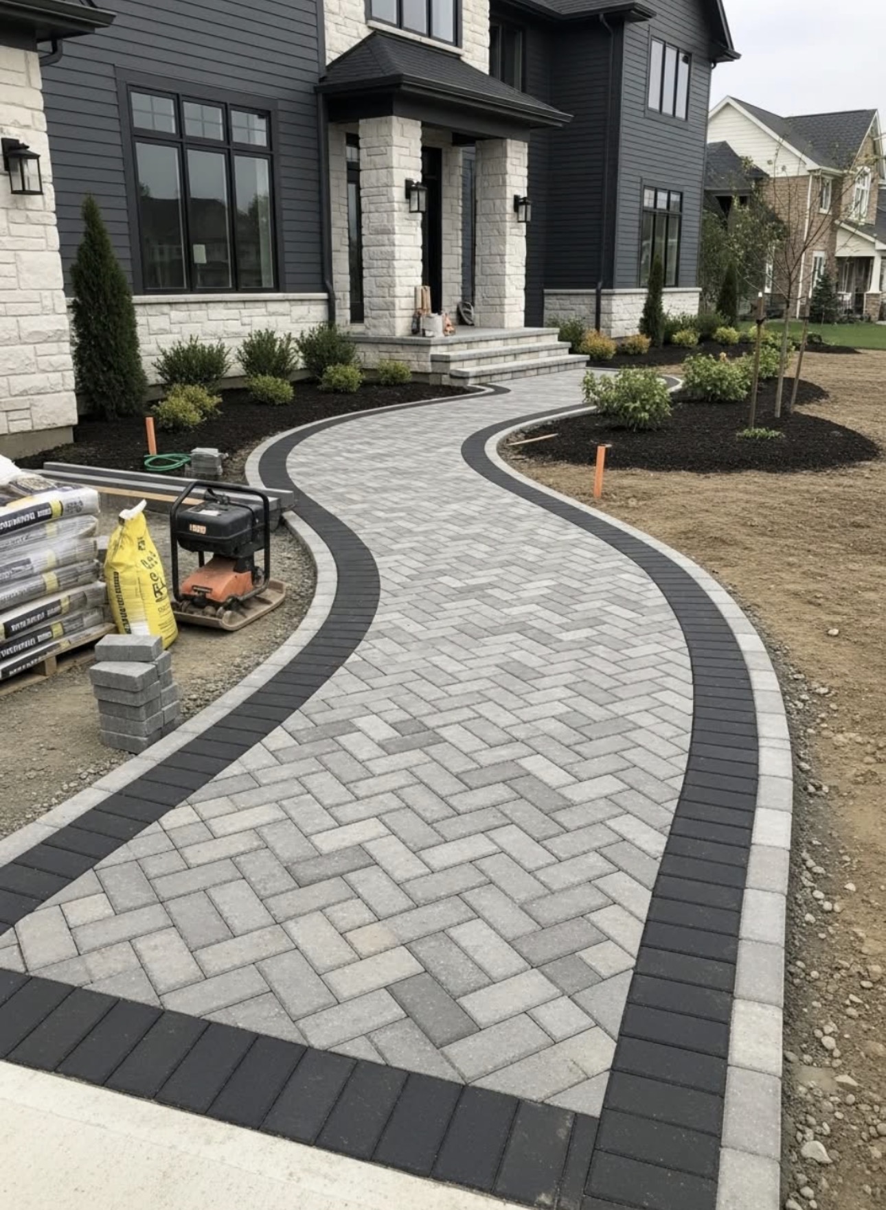 Luxury paver patio at golden hour